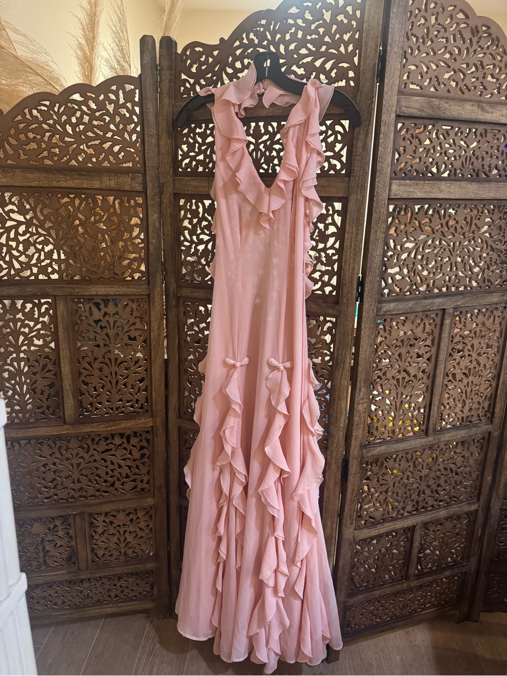 Sau Lee Fiona Baby Pink Ruffle Halter Neck Maxi Dress NEW NWT - Picture 2 of 3